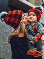 Casquette à carreaux Pom Poms Crochet Casquettes pour femmes pour le printemps automne hiver