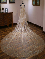 Cathédrale dor voile de dentelle dentelle cascade mousseuse un niveau coupe bord brillant voiles de mariée