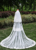 Cathédrale de mariage voiles dentelle appliques bord Tulle à trois niveaux cascade voiles avec peigne (longueur 300cm)