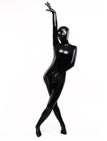 Catsuit métallique brillant noir unisexe Déguisements Halloween avec les yeux ouverts