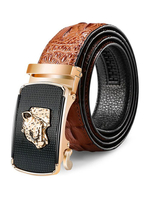 Ceinture homme en cuir marron avec motif gaufré à motif panthère métallisée