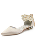 Champagne Chaussures de mariage Satin Bout pointu Perles Chaussures de mariée plates