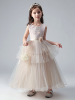 Champagne couleur robes de demoiselle dhonneur col bijou Tulle sans manches longueur cheville robe de princesse formelle enfants robes de reconstitution historique