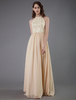 Champagne Robe de Bal 2021 Chiffon Sans Manches Longueur Plancher Formel Robes de Soirée de Graduation
