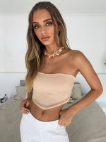 Champagne Sexy Top Pour Les Femmes Bustier Sans Manches Découpé Polyester Tops Dété