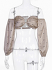 Champagne Summer Top Pour Femmes Bateau Cou À Manches Longues Polyester Polka Dot Motif Sexy Tops