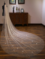 Champagne Wedding Veil Brillante Longue Cathédrale Cascade Un Tier Bord Edge Voiles De Mariée