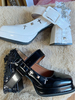Chaînes de chaussures Lolita blanches noires Escarpins Lolita en cuir PU à bout carré