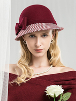 Chapeau Cloche Plaid Vintage Headpieces Chapeau Feutre Royal Femmes Rétro Accessoires de Cheveux Déguisements Halloween