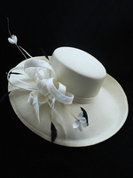 Chapeau de mariage vintage lin blanc arc fourrure détail accessoires de cheveux de mariée