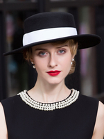 Chapeau de melon vintage pour femmes; chapeau rétro 100% laine à larges bords Déguisements Halloween