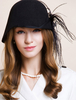 Chapeau en laine rétro Déguisements Halloween Femmes Noir Plumes Vintage Chapeau Cloche Royal Accessoires de cheveux