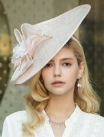 Chapeau Femmes Rétro 2021 Rose Clair Tulle Fleur Cuir Rétro Costume Accessoire Déguisements Halloween