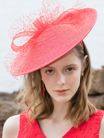 Chapeau Femmes Rétro 2021 Rouge Filet à large bord net Chapeau Déguisements Halloween