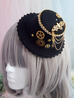 Chapeau Gothique Lolita Chaînes Volants Accessoire Polyester Blanc Accessoires Lolita