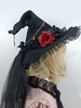 Chapeau gothique Lolita Fleurs noires Volants Chaînes Accessoire Polyester Lolita Accessoires