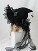 Chapeau gothique Lolita noir à volants et nœuds en dentelle et polyester Accessoires Lolita