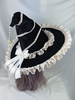 Chapeau gothique Lolita noir avec nœuds et volants et chaînes - Accessoire en polyester - Accessoires Lolita