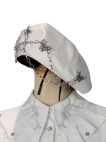 Chapeau Lolita de larmée accessoire à franges blanches étoiles imprimer accessoires Lolita en cuir PU