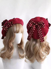 Chapeau Lolita doux avec nœuds et accessoires à pois en polyester bordeaux