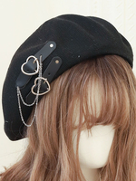 Chapeau Lolita Doux Chaînes Accessoire Motif Coeurs Chapeau Lolita Noir En Polyester