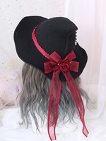 Chapeau Lolita Gothique Motif Arcs Rose Polyester Chapeau Lolita Noir Accessoires Lolita