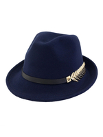 Chapeau melon en laine Chapeau Fedora en métal avec détail en feuille