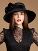 Chapeau melon femme; fleur; filet; 100% laine; chapeau à larges bords noirs Déguisements Halloween