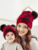 Chapeau Noël Pour Femmes Enfant Pompoms Plaid Hiver Chaud Accessoire