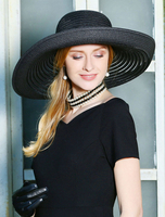 Chapeau rétro femmes chapeau de soleil noir à large bord vintage royal coiffes Déguisements Halloween