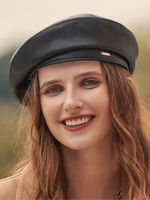 Chapeaux Béret Casquette Femme en Cuir Synthétique Unicolore