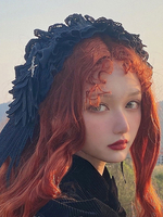Chapeaux Lolita noirs Volants Dentelle Fibre de polyester Dentelle Accessoires divers Chapeaux Lolita noirs