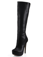 Charmant noir orteil amande Stiletto talon Synthétique cuir genou longueur bottes pour dames