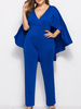 Charmant v-cou profond femme vêtements grande taille soirée combinaison de soirée avec cape