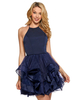 Charmante avec robe de soirée courte dos nu sans manches à volants robe de soirée bleu profond