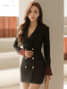 Charmante robe bodycon en coton mélangé Col châle avec bouton