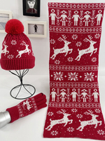 Écharpe Chapeau Gants Motif Noël 3 Pièces