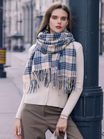 Écharpe Femme Attrayant Plaid Frange Polyester