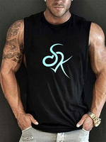 Chars de vêtements pour hommes T-shirts et réservoirs de réservoirs décontractés pour hommes Chic Joyau Col imprimé Coupe régulière Noir Summer Top