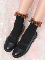 Chaussettes basses noires Lolita en coton Accessoires lolita en coton imprimé léopard Déguisements Halloween