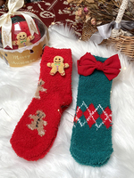 Chaussettes en polaire corail rouge à blocs de couleurs