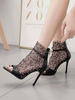 Chaussons Sandale Noir Femmes Bout Ouvert Découpé Strass Chaussures À Talons Hauts Sandale