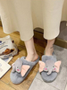 Chaussons Teddys Eléfant Imprimés Femmes avec Bout Rond Pantoufles Bicolores Hivers Chaud et Comfortable Intérieur