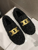 Chaussons Teddys Hiver Femme Décors avec Boucles Métals avec Bout Rond Bicolores Chaussons Chaud et Comfortable Intérieur