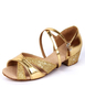 Chaussure de latine croisée en tissu de paillette à talon épais et peep-toe