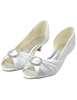 Chaussure de mariée à peep-toe en satin blanc à petit talon avec strass