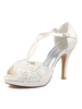 chaussure de mariée en fausse soie ivoire à talons aigus avec dentelle escarpins type-T bout ouvert