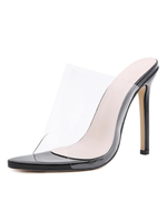 Chaussure Pantoufle à Talons Hautes Fins Sandales Femmes à Bout Ouvert Transparent Vernis Unicolore Escarpins Femmes