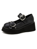 Chaussure Plateforme Mocassins Femmes en Cuir Synthétique à Bout Rond avec Boucles Métals Noir Unicolore Chaussure Plate Mocassins Femmes