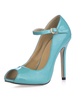 Chaussures à bout ouvert à talons aigus en cuir verni style cuir verni courroie ajustable avec boucle